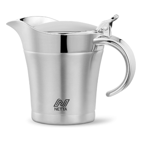 Netta Stainless Steel Gravy Boat/Sauce Jug - Double Insulated Hinged Lid, 500ml