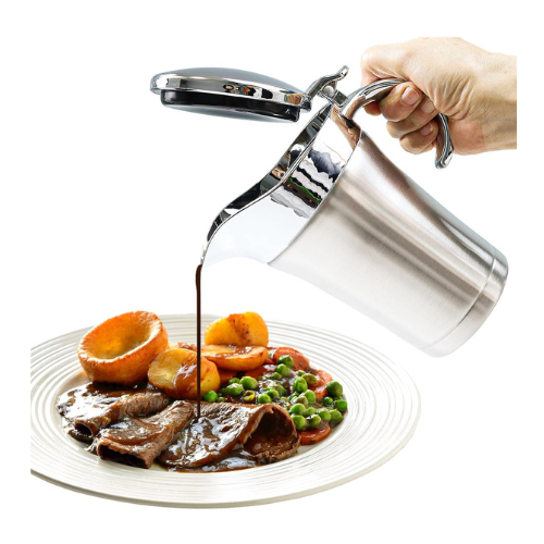 Suptizizkz Stainless Steel Double Insulated Gravy Boat, Sauce Jug with Hinged Li