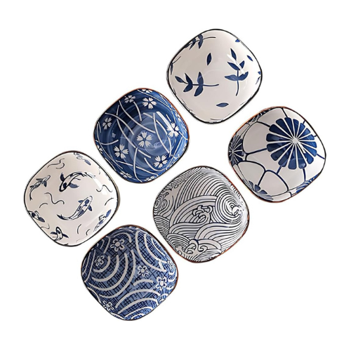Uoexziyi Ceramic Sauce Dishes - Set of 6 Appetizer Plates, Dipping Bowls for Sus