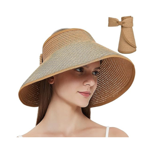 NALACAL Foldable Straw Sun hat for Women, Women's Sun Visor Hats Wide Brim Straw