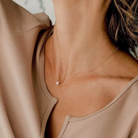 Gold Pearl Necklace for Women, 14K Gold Plated Layered Freshwater Pearl Necklace