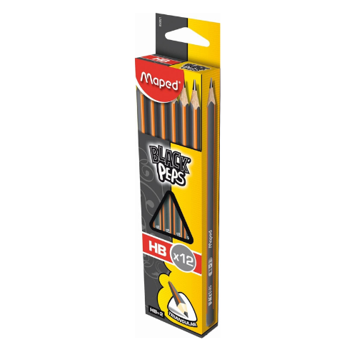 Maped Black'Peps HB - Wooden Pencils (HB, Black, Orange) Pack of 1