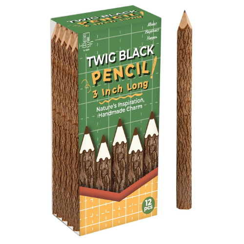 BSIRI Black 3 Inch Wood of 12 in Pack Tree Bark Pencil Favors in Wooden Rustic T