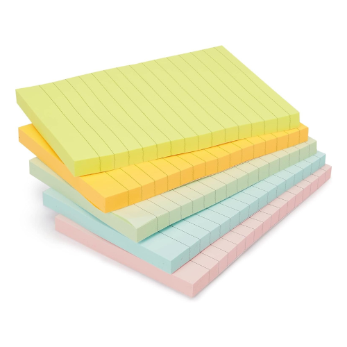 Basics Lined Sticky Notes, 4 x 6-Inch, Assorted Colors, 5-Pack