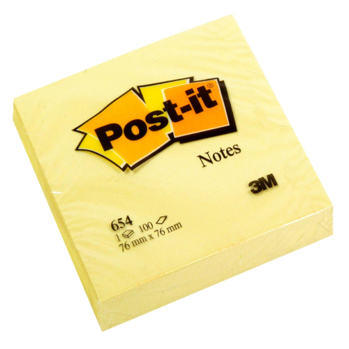 Post-it Notes Canary Yellow 654 3 x 3 in (76 x 76 mm), 100 sheets/pad | Yellow C