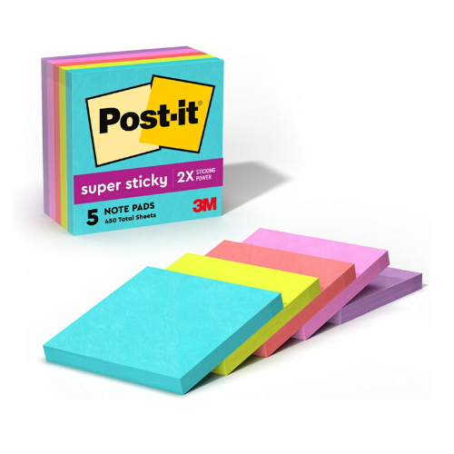 Post-it Super Sticky Notes 3x3 in (76 x 76 mm) 654 Miami Assorted colors, 5 pads