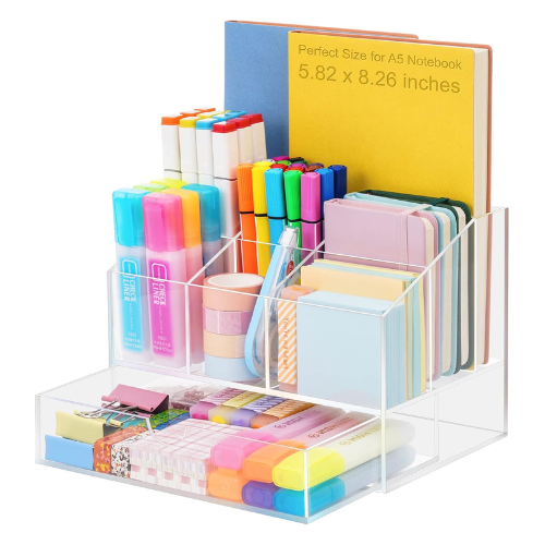 VITVITI Acrylic Desk Organizer, Minimalist Clear Pencil Organizer with 7 Compart