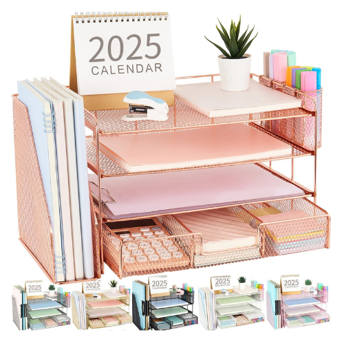 gianotter Paper Letter Tray Organizer with File Holder, 4-Tier Desk Accessories 