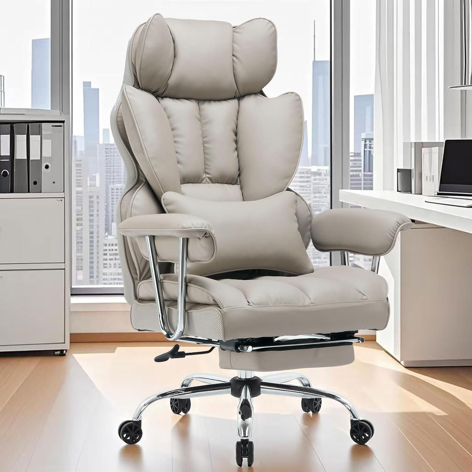 Efomao Big and Tall Office Chair 400lbs – PU Leather Executive Desk Chair with L