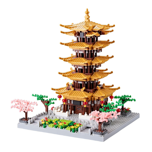 JXRLMB Micro Building Blocks Set for Adults Yellow Crane Tower with Sakura Tree 