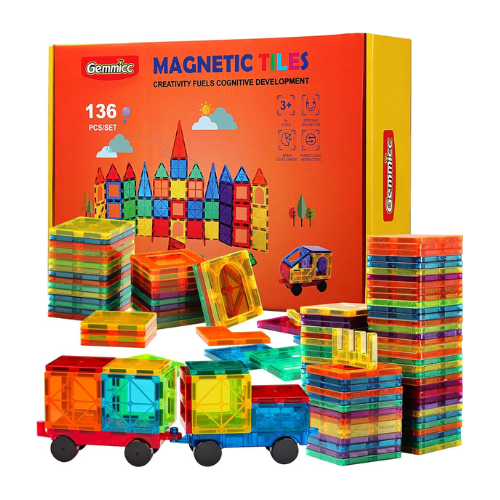 Gemmicc Magnetic Tiles, Deluxe 136 PCS Building Blocks Magnet Toys for Kids,3D M