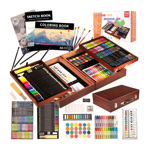 KINSPORY Art Supplies, 168-Pack Deluxe Wooden Art Set Crafts Drawing Painting Co