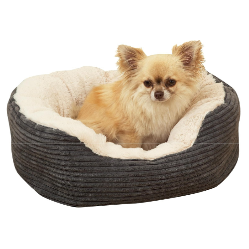 Rosewood Grey Jumbo Cord/Plush Oval Dog Bed, Small