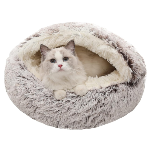 Calming Dog Beds & Cat Cave Bed with Hooded Cover,Removable Washable Round Beds 