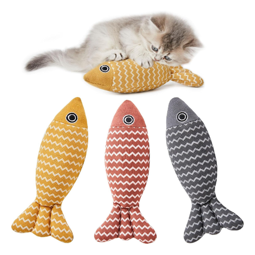 Potaroma Cat Toys Fish, 3 Pack Crinkle Sound Catnip Toys Bite Resistant Linen, I