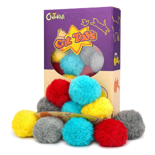 Chiwava 24PCS 1.8" Catnip Furry Cat Toys Ball Soft Pom Pom balls Kitten Chase Qu