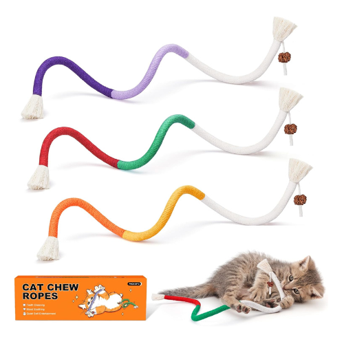 Potaroma Cat Toys Chew Ropes 3Pcs with Refillable Natural Catnip, Safe Teeth Cle