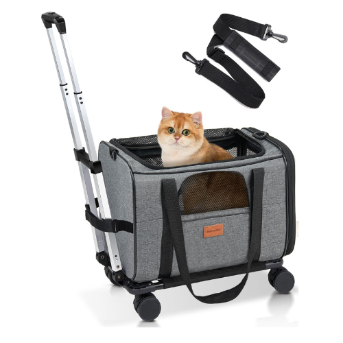 Morpilot Cat Carrier with Wheels Airline Approved, Pet Dog Carrier with Wheels f
