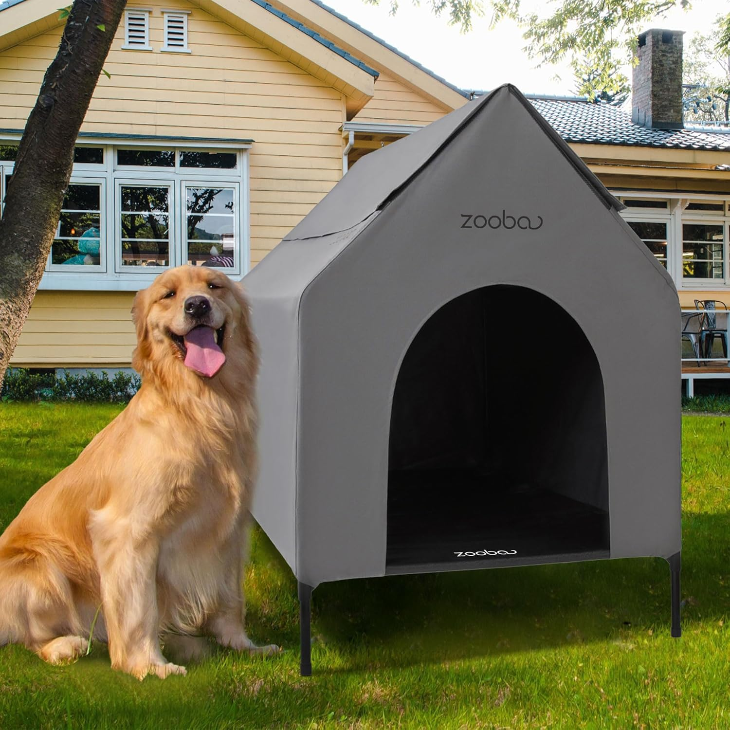 Zooba 36" Large Dog House for Indoor or Outside, Weatherproof 600D PVC Outdoor, 