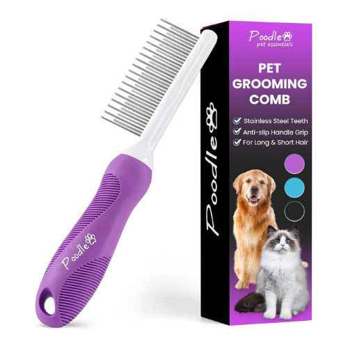 Detangling Pet Comb with Long & Short Stainless Steel Teeth for Removing Matted 