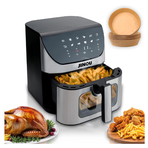 JINOU air fryer 1700W XL Basket - Touch Screen with 12 Cooking Presets Non-Stick