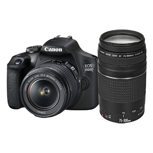 Canon EOS 2000D with EF-S 18-55mm IS, Lens & EF 75-300mm- black