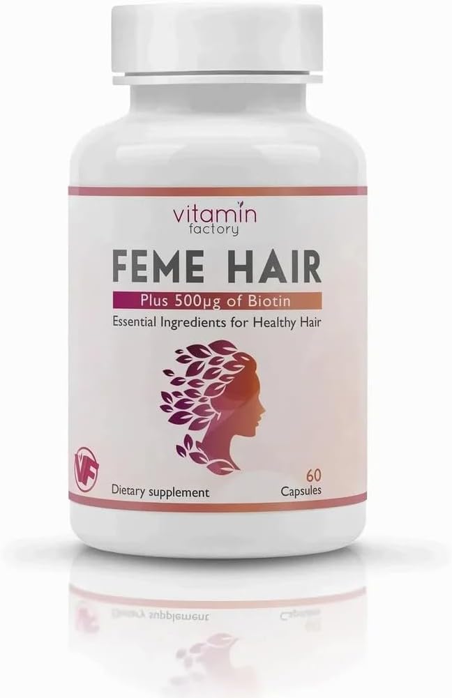 Feme Hair Growth Supplement – Advanced Formula with Biotin, Iron, Zinc & Amino Acids for Stronger, Thicker Hair & Nourished Scalp – 1-Month Supply