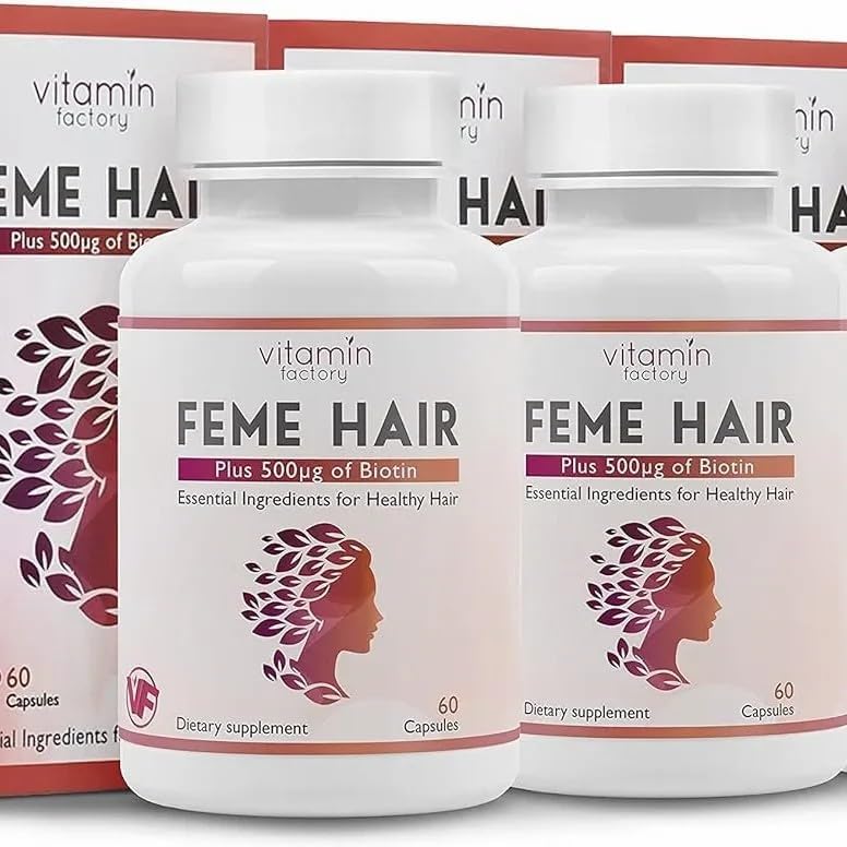 Feme Hair Growth Supplement – Advanced Formula with Biotin, Iron, Zinc & Amino Acids for Stronger, Thicker Hair & Nourished Scalp – 1-Month Supply