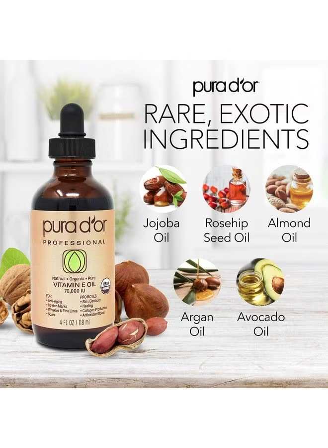Vitamin E Oil for Hair Growth & Skin Care - Organic 4oz | PURA D'OR UAE