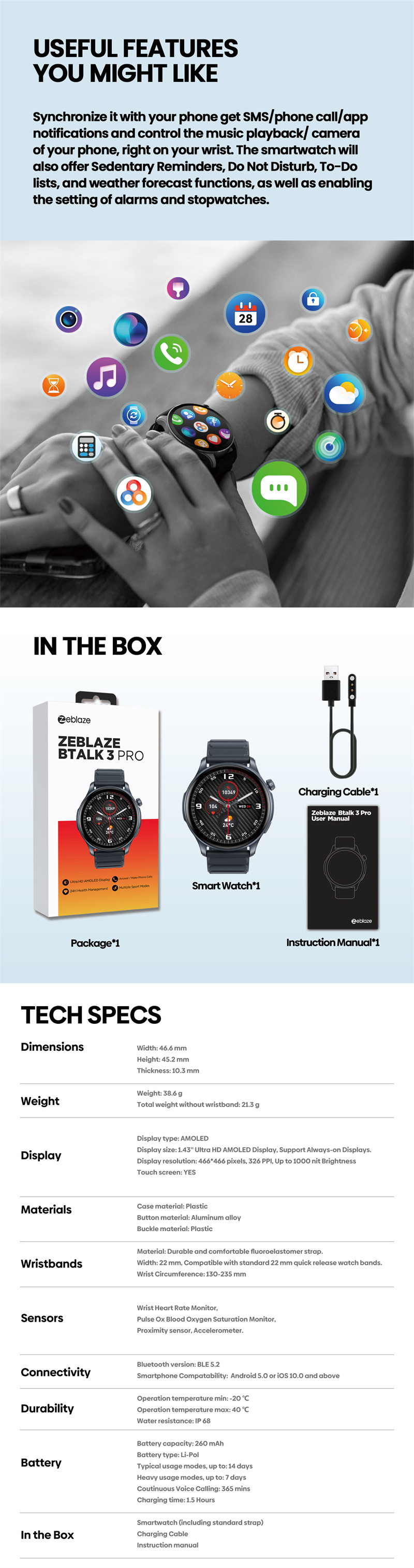 Zeblaze Btalk 3 Pro Smart Watch - 1.43" AMOLED, Bluetooth Calls, Health Tracking banner 2