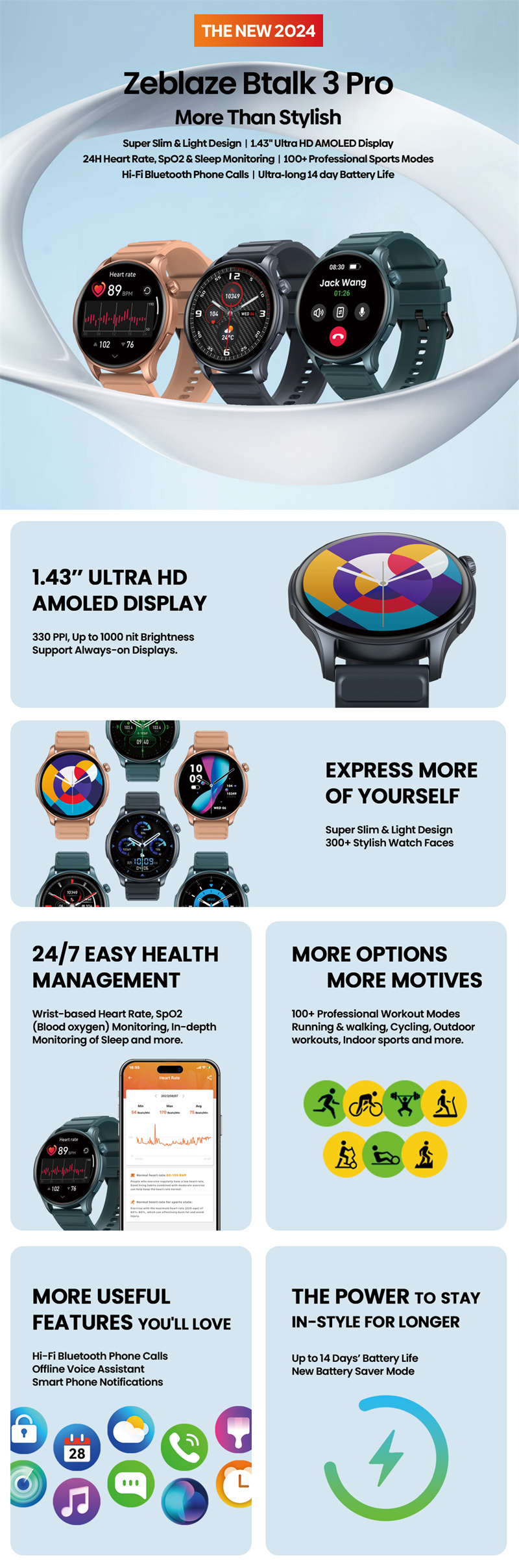 Zeblaze Btalk 3 Pro Smart Watch - 1.43" AMOLED, Bluetooth Calls, Health Tracking banner 1