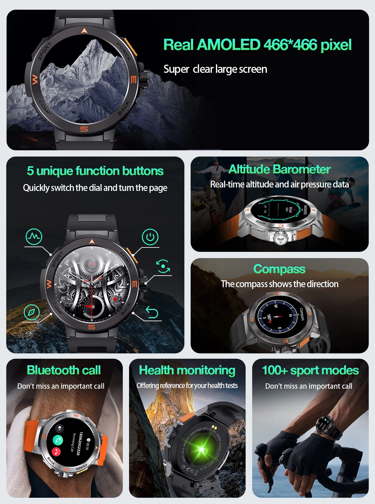 BlitzWolf BW-AT5 Smart Watch - 1.43" AMOLED, 466x466 Pixel, Altitude Barometer, banner 2