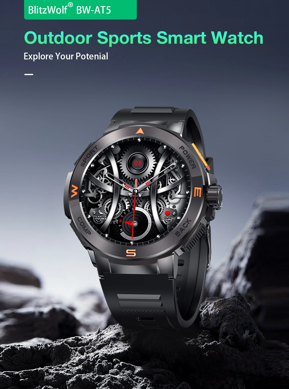 BlitzWolf BW-AT5 Smart Watch - 1.43" AMOLED, 466x466 Pixel, Altitude Barometer, banner 1