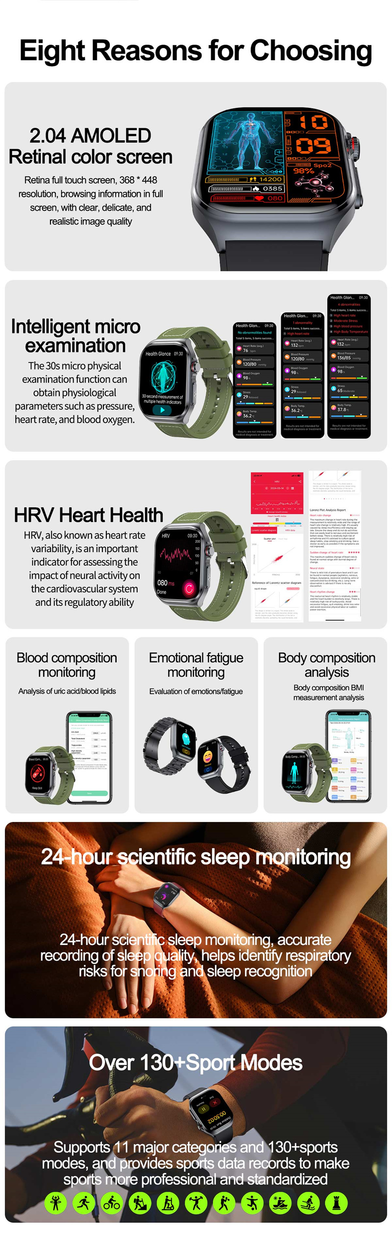 ET585 Smart Watch - 2.04" AMOLED, PPG+ECG, HRV & Health Monitoring, NFC, Music P banner 2