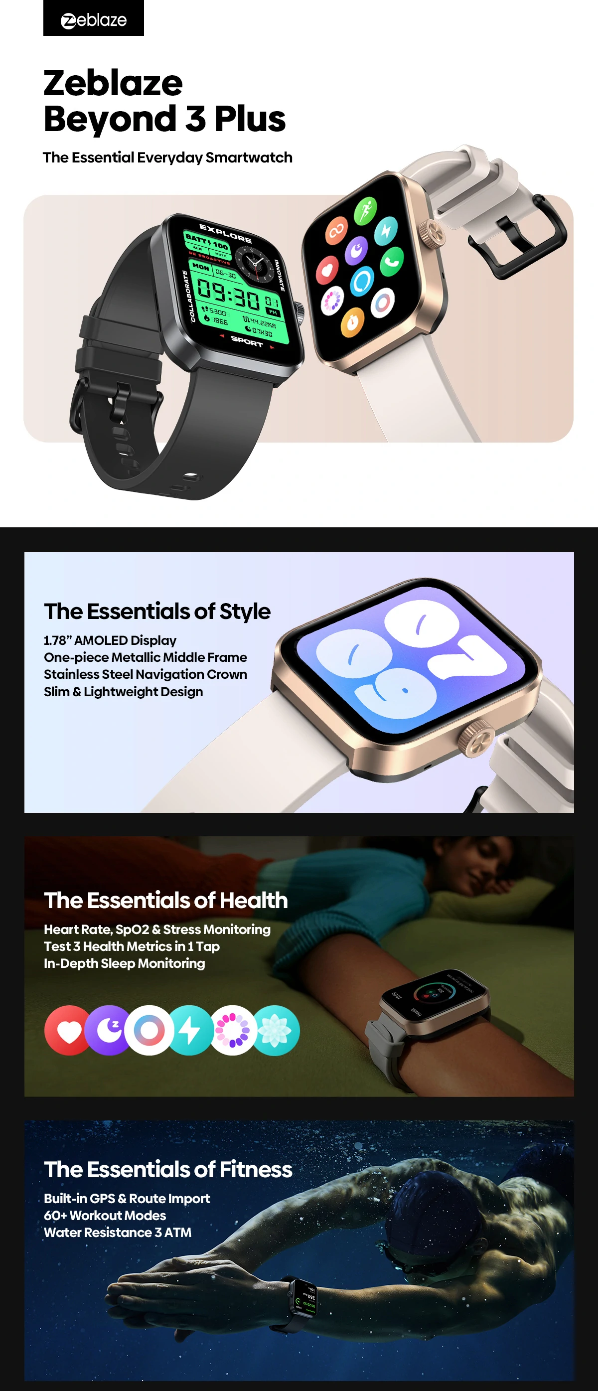 Zeblaze Beyond 3 Plus Smart Watch - 1.78" AMOLED, Built-in GPS, Route Import, 3 banner 1