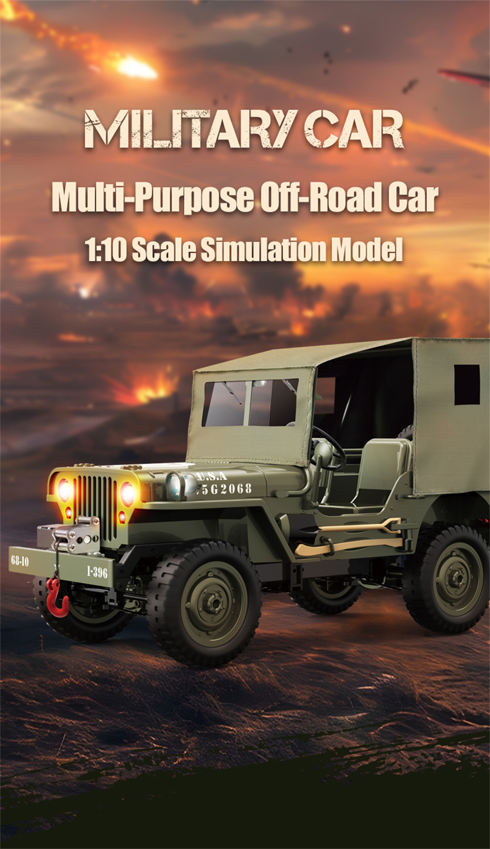 JJRC C8815 RTR 1/10 2.4G 4WD RC Car Willys Military Truck for Jeep Off-Road Clim banner 2