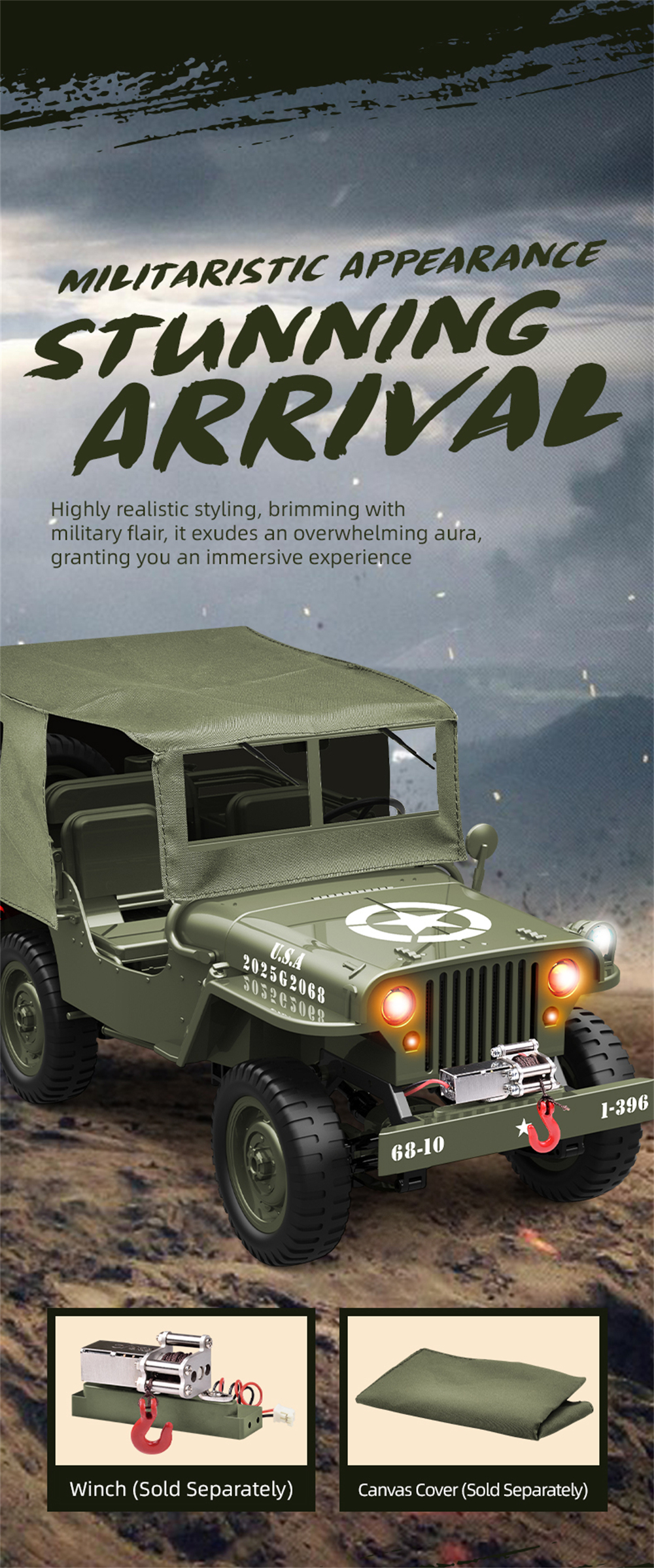 JJRC C8815 RTR 1/10 2.4G 4WD RC Car Willys Military Truck for Jeep Off-Road Clim banner 1