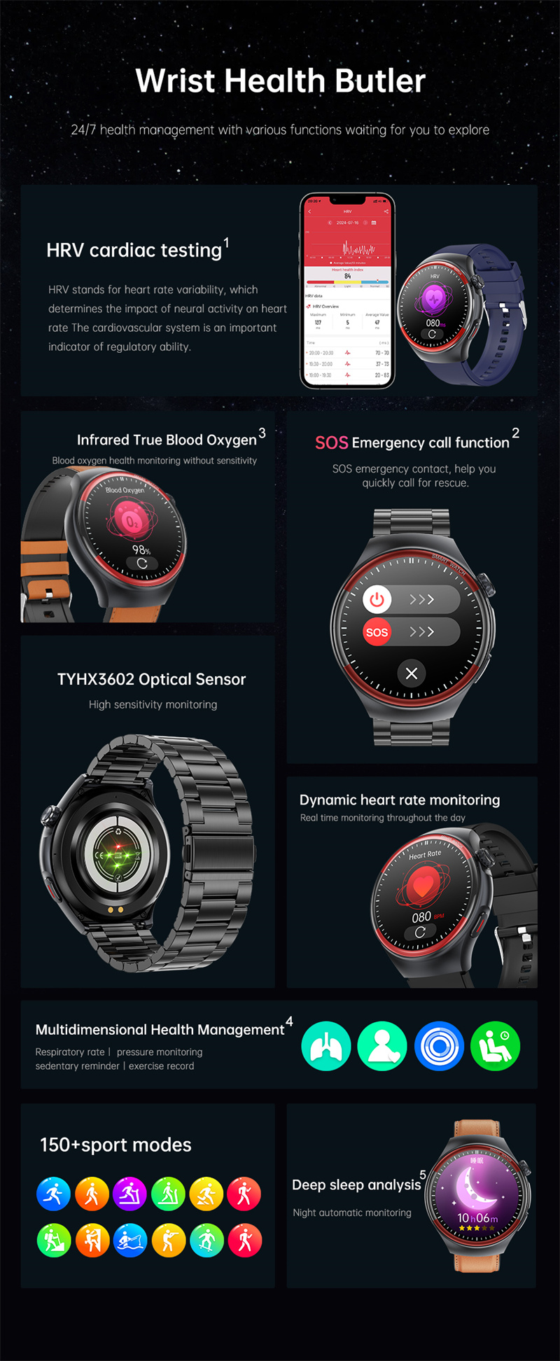 T82 Smart Watch - 1.43" AMOLED, Non-Invasive Blood Glucose, HRV, NFC, Bluetooth banner 2