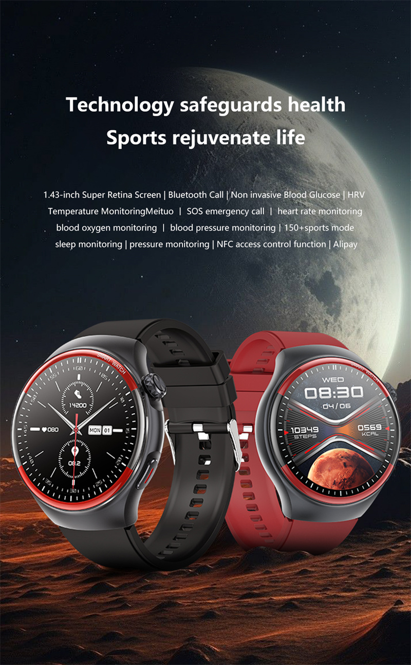T82 Smart Watch - 1.43" AMOLED, Non-Invasive Blood Glucose, HRV, NFC, Bluetooth banner 1