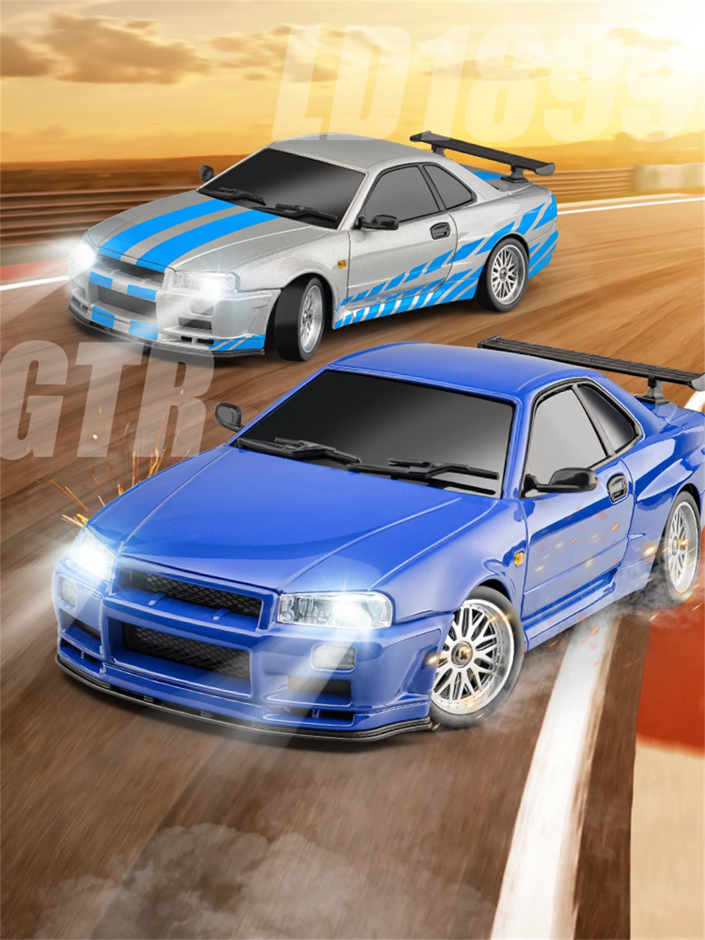 LDRC 1899/A99 RTR 1/18 2.4G RWD RC Car Drift GTR R34 Optional Gyro LED Light On- banner 1