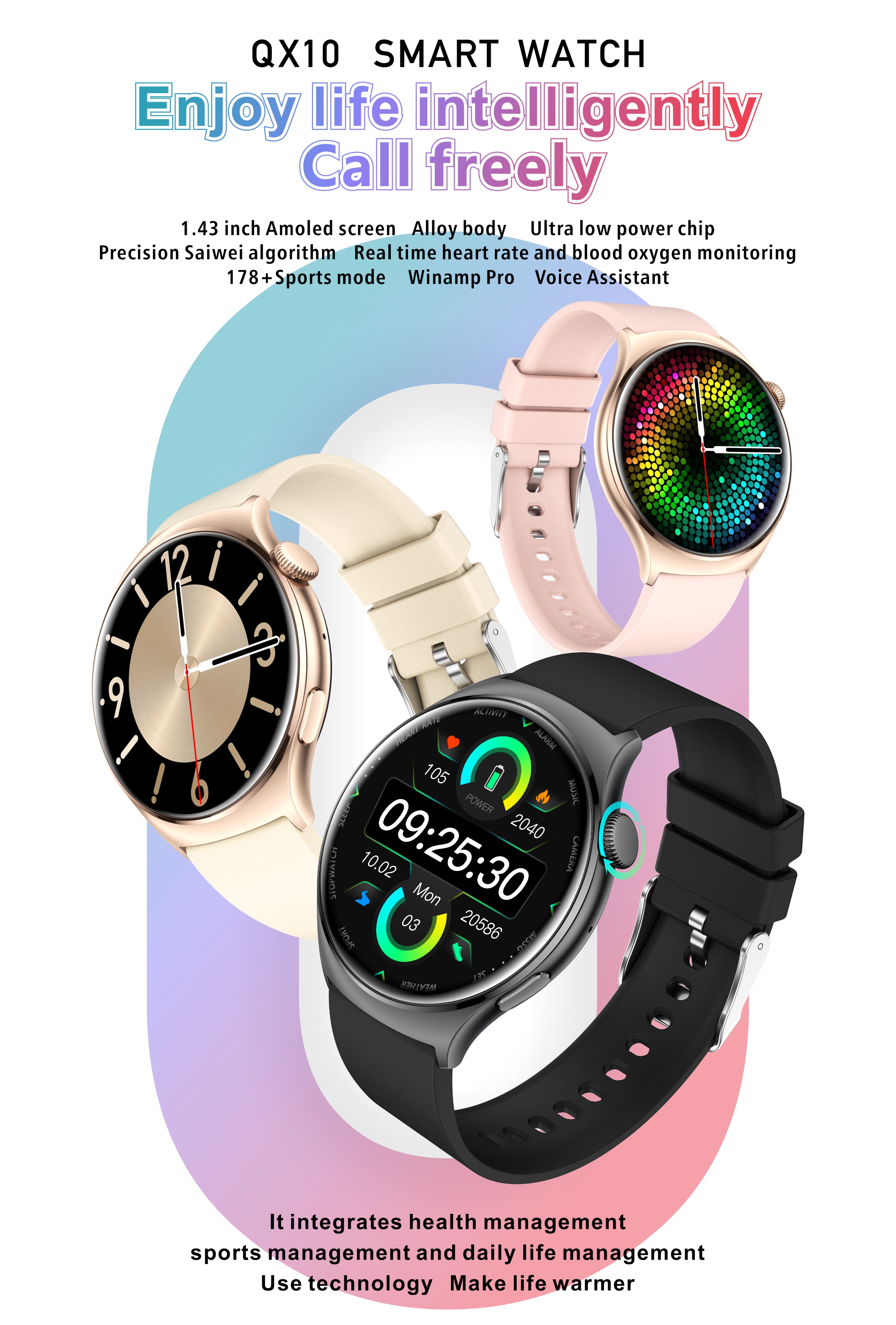 QX10 Smart Watch - 1.43" AMOLED, Bluetooth Call, Health Monitoring, IP68 Waterpr banner 1