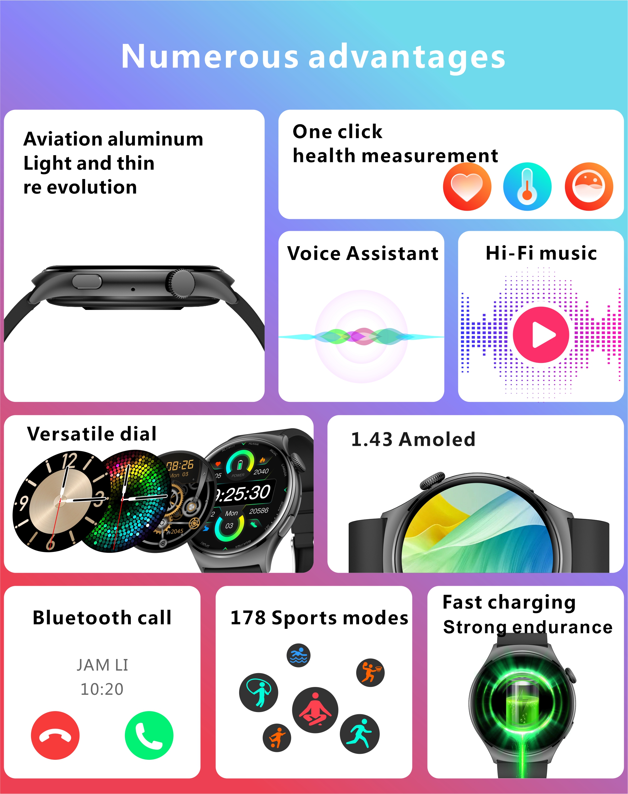 QX10 Smart Watch - 1.43" AMOLED, Bluetooth Call, Health Monitoring, IP68 Waterpr banner 2
