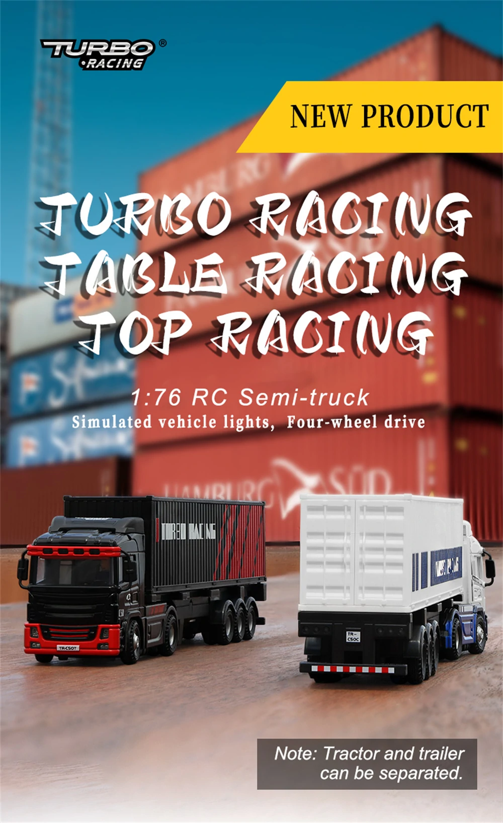 Turbo Racing C50 1/76 2.4G 4WD RC Car Semi -Truck Tractor Trailer Heads LED Ligh banner 1