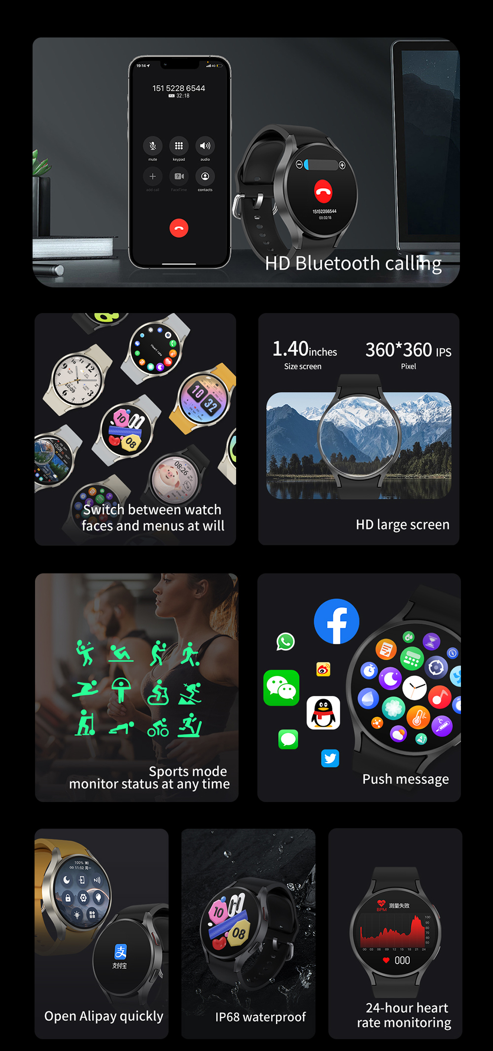 M10 Smart Watch - 1.4" HD Screen, Bluetooth Call, Health Monitoring, GPS, IP68 W banner 2