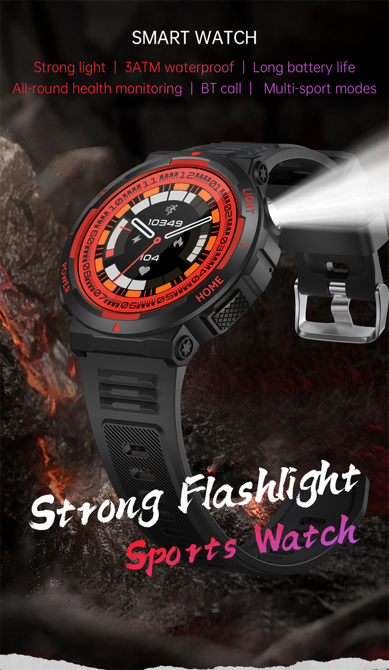 KT75 Smart Watch - 1.53" HD Screen, Strong Flashlight, Bluetooth Call, Heart Rat banner 1