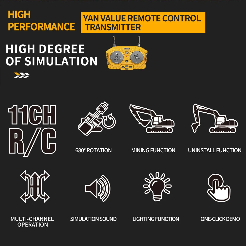 YIGONG 258-21 1/20 2.4G 9CH RC Car Dump Truck LED Light Music Construction Engin banner 2
