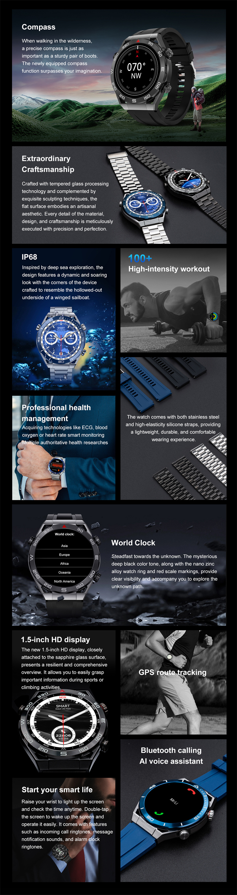 DT Ultra Mate Smart Watch - 1.5" HD Screen, Bluetooth Call, PPG+ECG, GPS, NFC, I banner 2