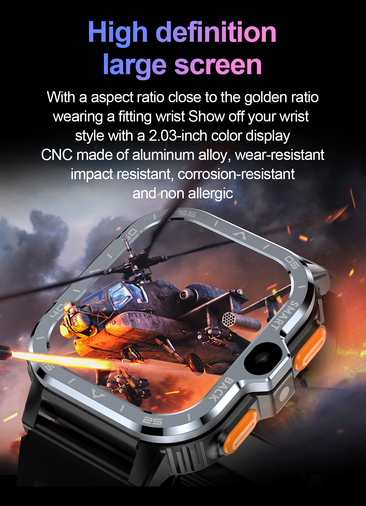 PGD Watch - 2.03" HD Screen, 4G Quad Core, Bluetooth Call, Dual Cameras, Health banner 2