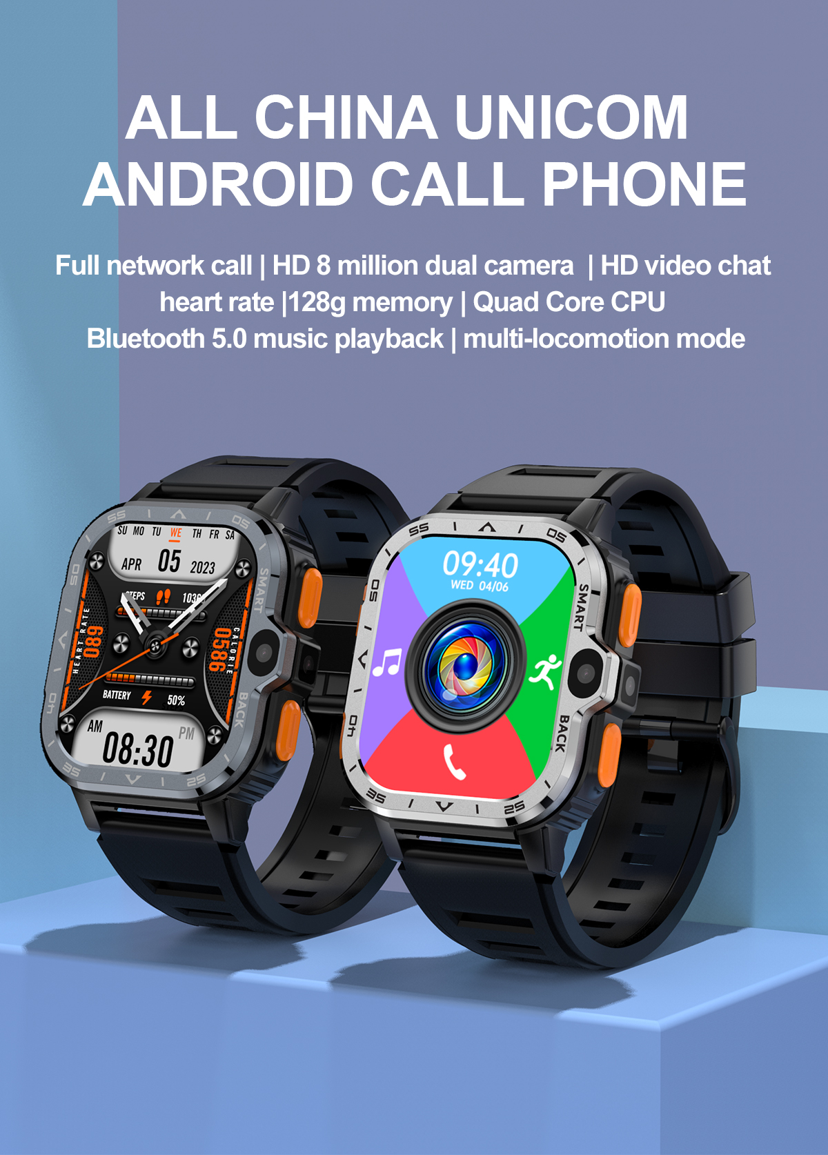 PGD Watch - 2.03" HD Screen, 4G Quad Core, Bluetooth Call, Dual Cameras, Health banner 1
