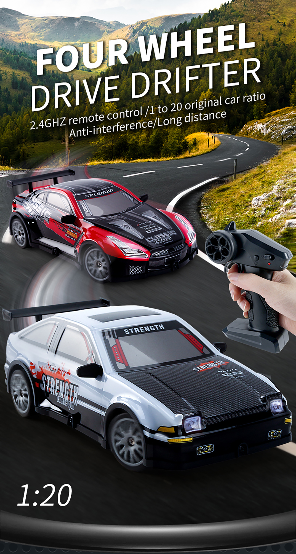 YL-102 YL-103 1/20 2.4G 4WD Drift RC Car On-Road Racing LED Light Vehicles Model banner 1